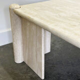 Vintage eye-shaped travertine marble coffee table, 1980s France