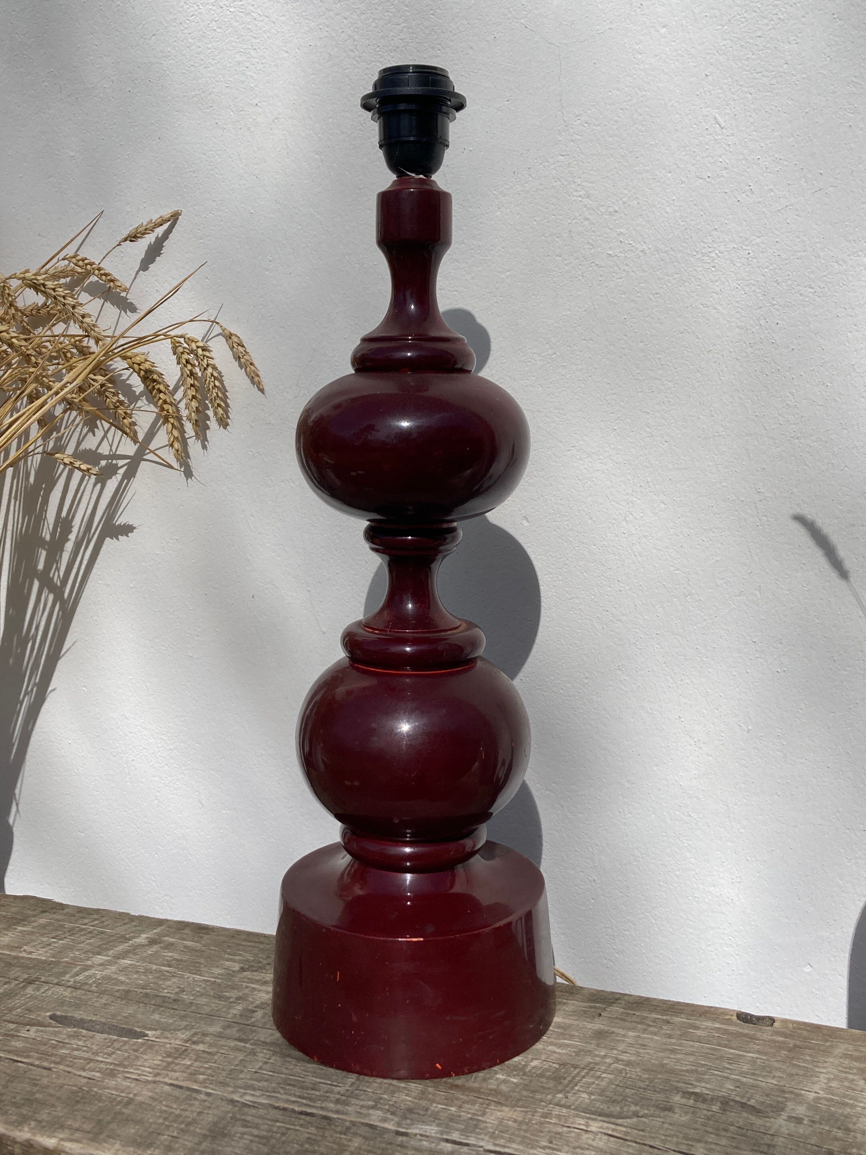 Large 1970 wooden lamp foot turned plum