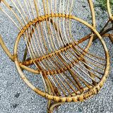 Set of 3 rattan ball and wicker armchairs