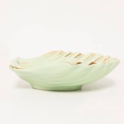 Vintage decorative plate in wood and ceramic with green shells, France, 1960s.