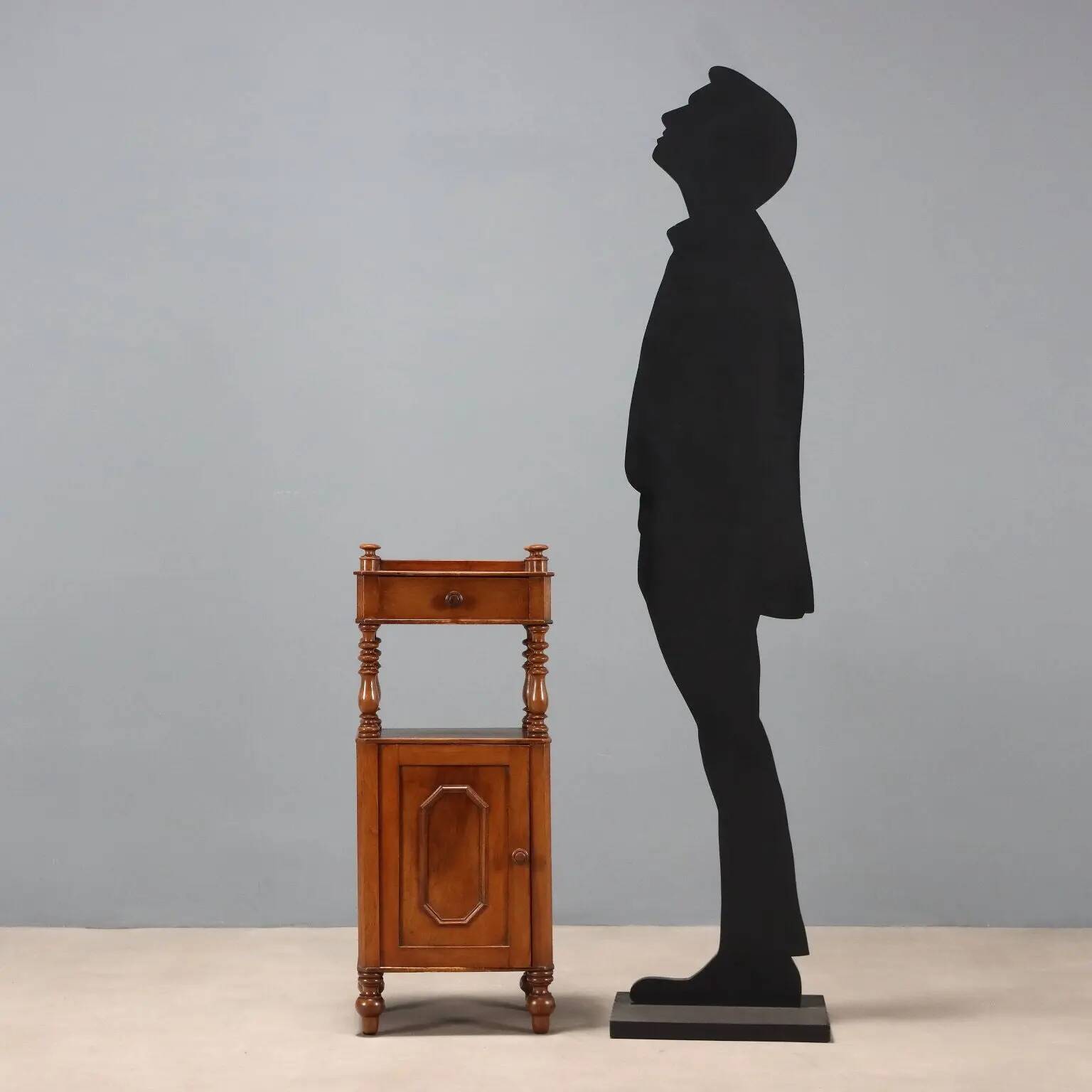 Antique walnut bedside table with drawer, Italy, 19th century.