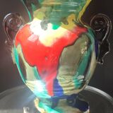 Art Deco vase in ceramic with flame glazes