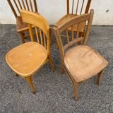 Set of 4 yellow mismatched bistro chairs