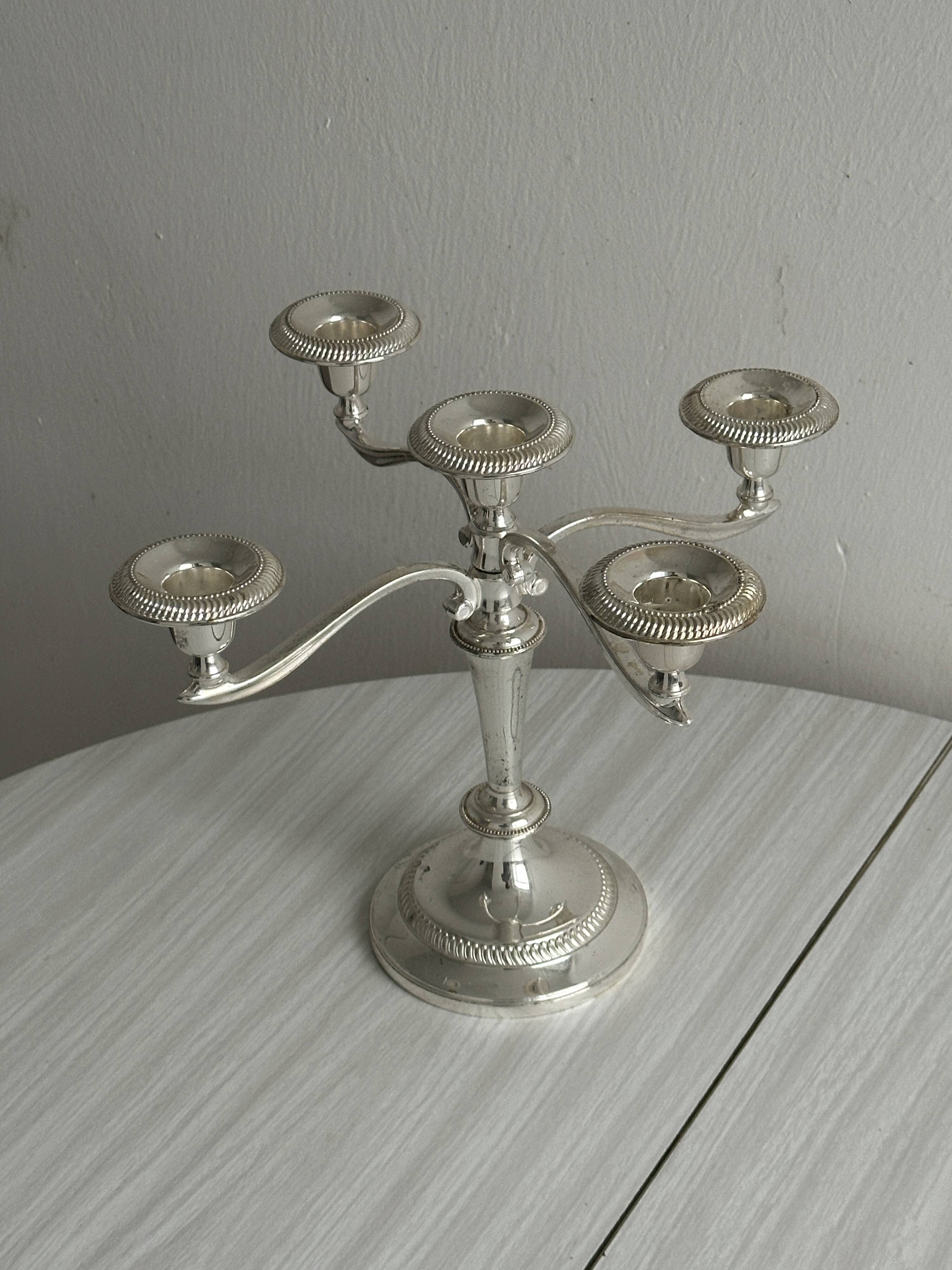 large five-branch silver-plated metal candlestick