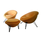 Cocoon armchairs and footrest 1950