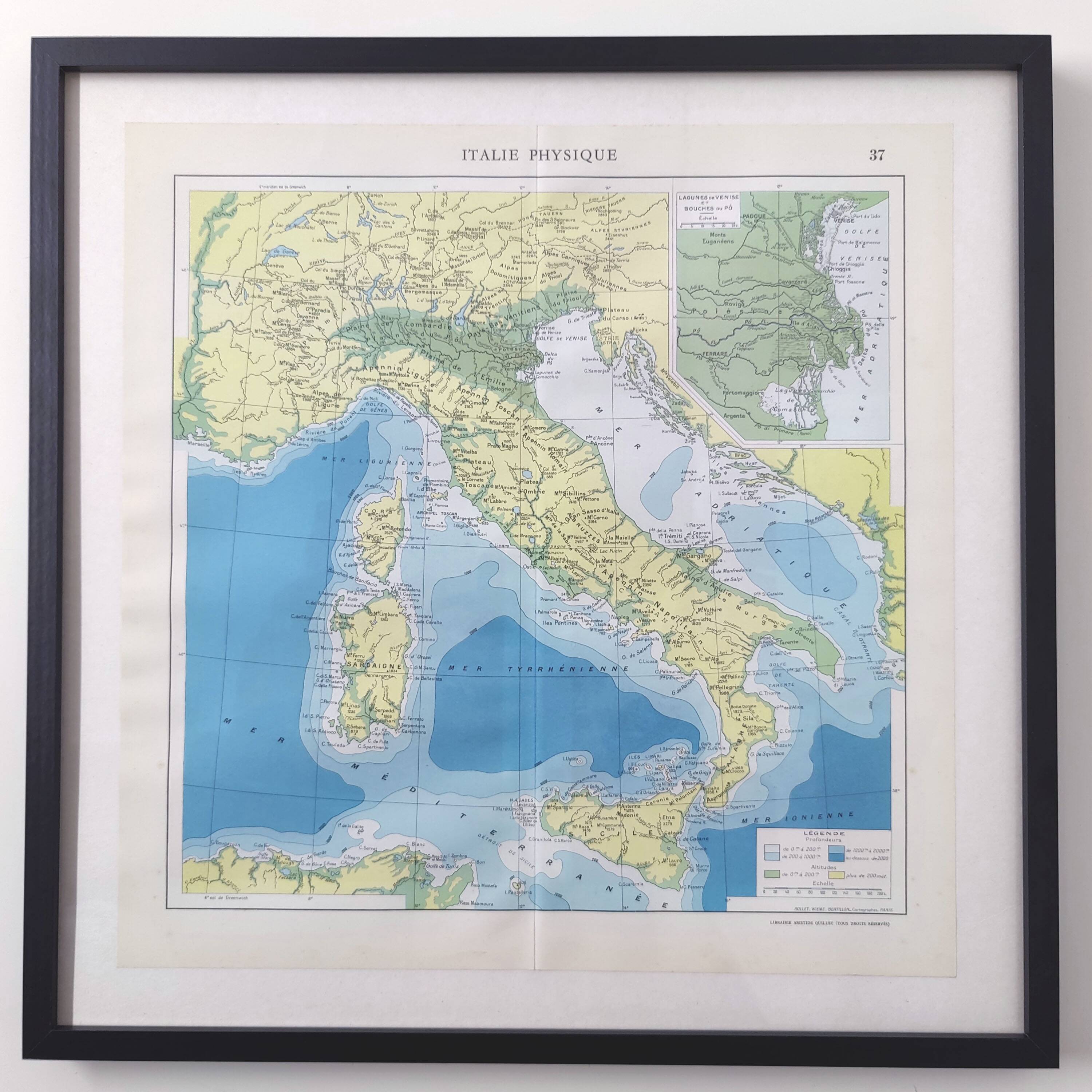 Italy Europe Venice vintage map 43x43cm from 1950