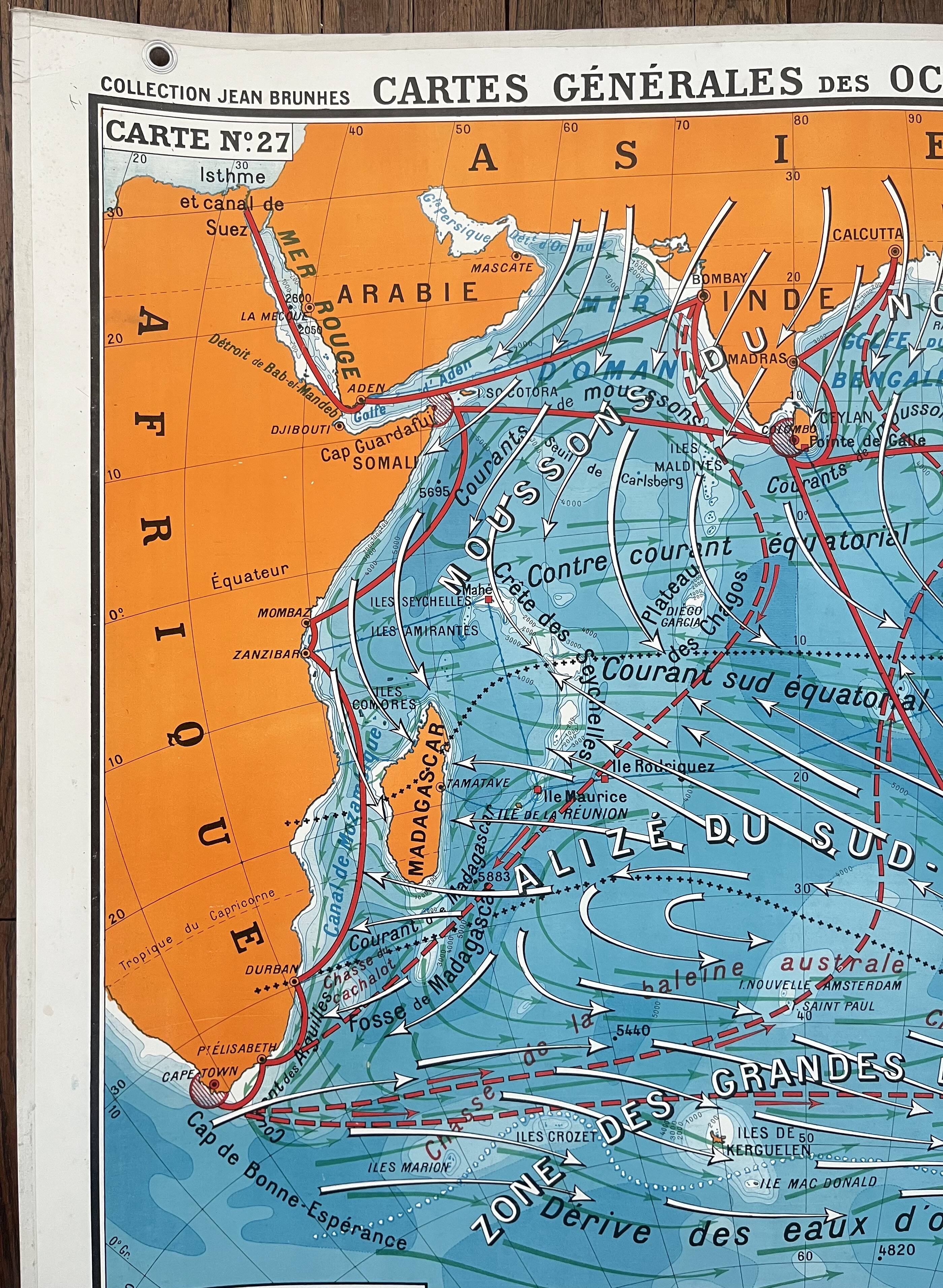 Old school map Hatier 27, 1940 - Indian Ocean, Antarctica