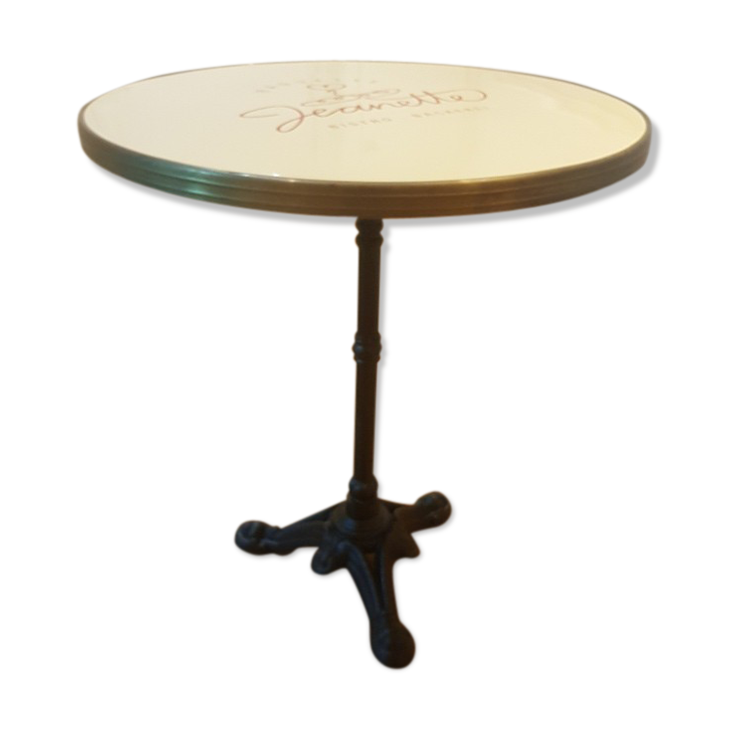Jeanette bistro table d70 cm enamelled tray surrounded brass brushed molded foot tripod black cast