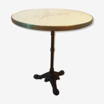 Table bistrot jeanette d70 cm plateau émaillé cerclé laiton brossé mouluré