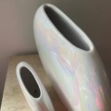 Duo of vintage round vases in iridescent ceramic