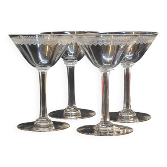 4 anciens verres a martini cocktail coupes champagne en cristal gravé