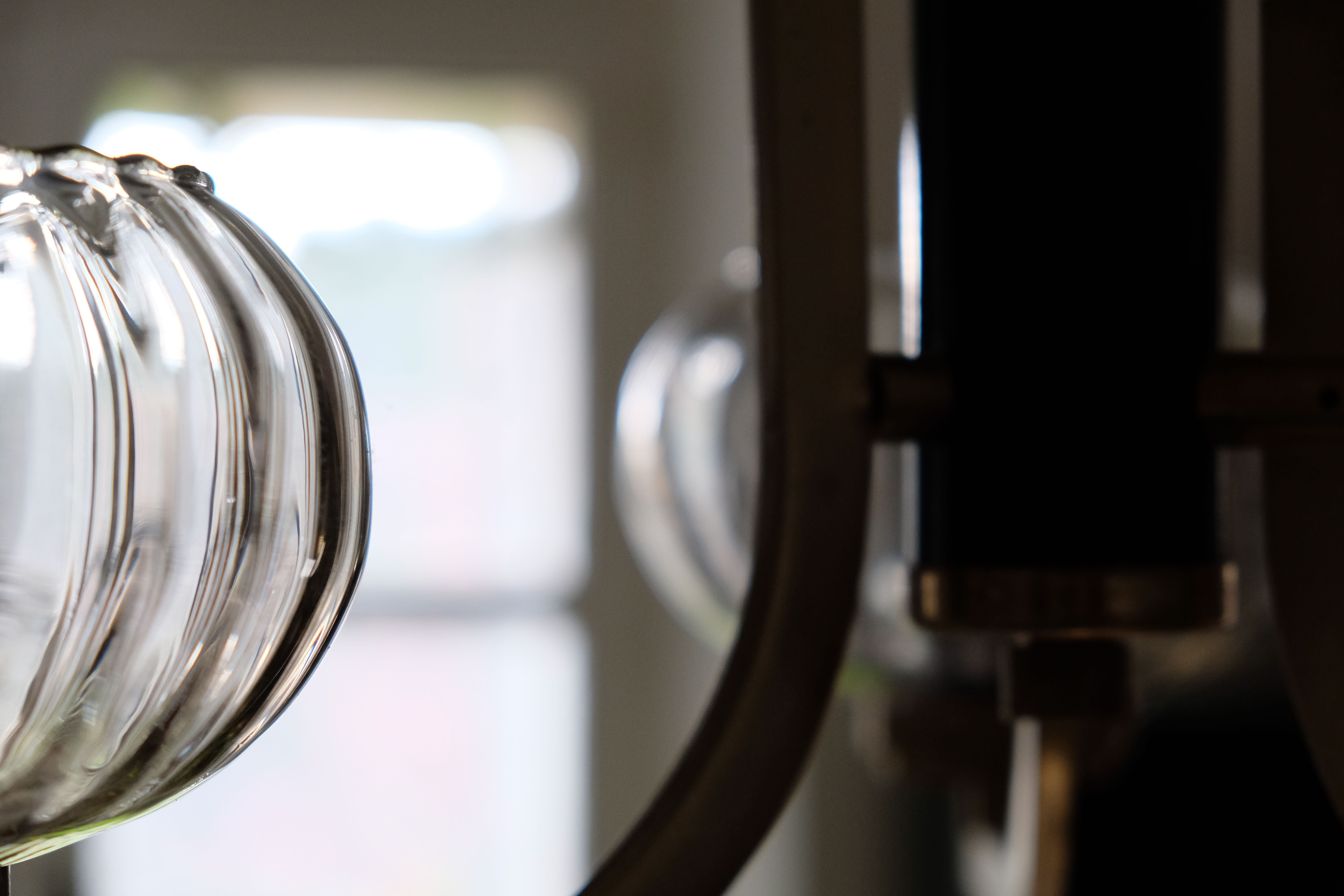 Smoky glass, brass and steel ceiling light