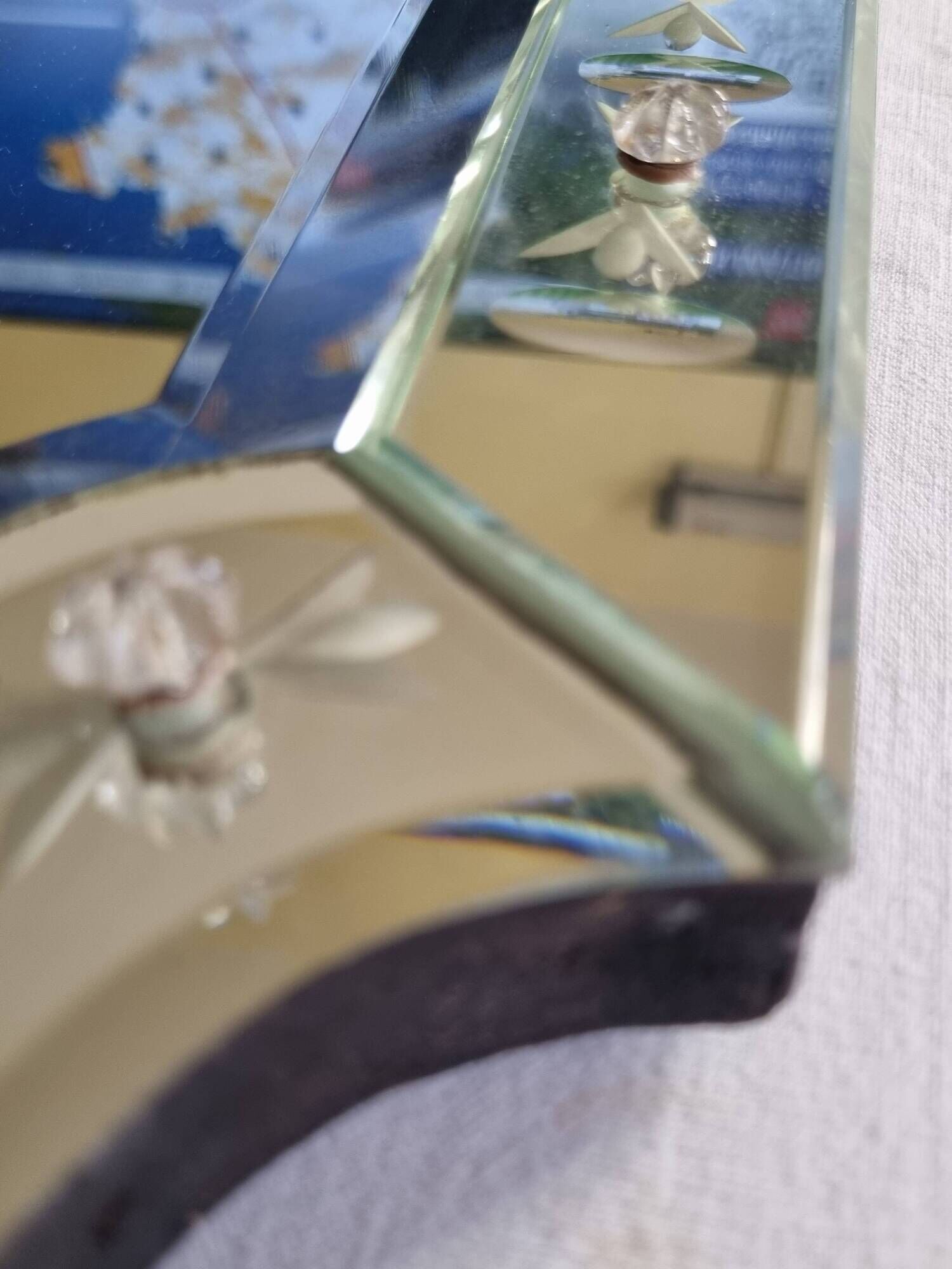 Vintage Venetian Beveled Edge Mirror with Engravings and Cabochons, 1950s, 62 x 44 cm