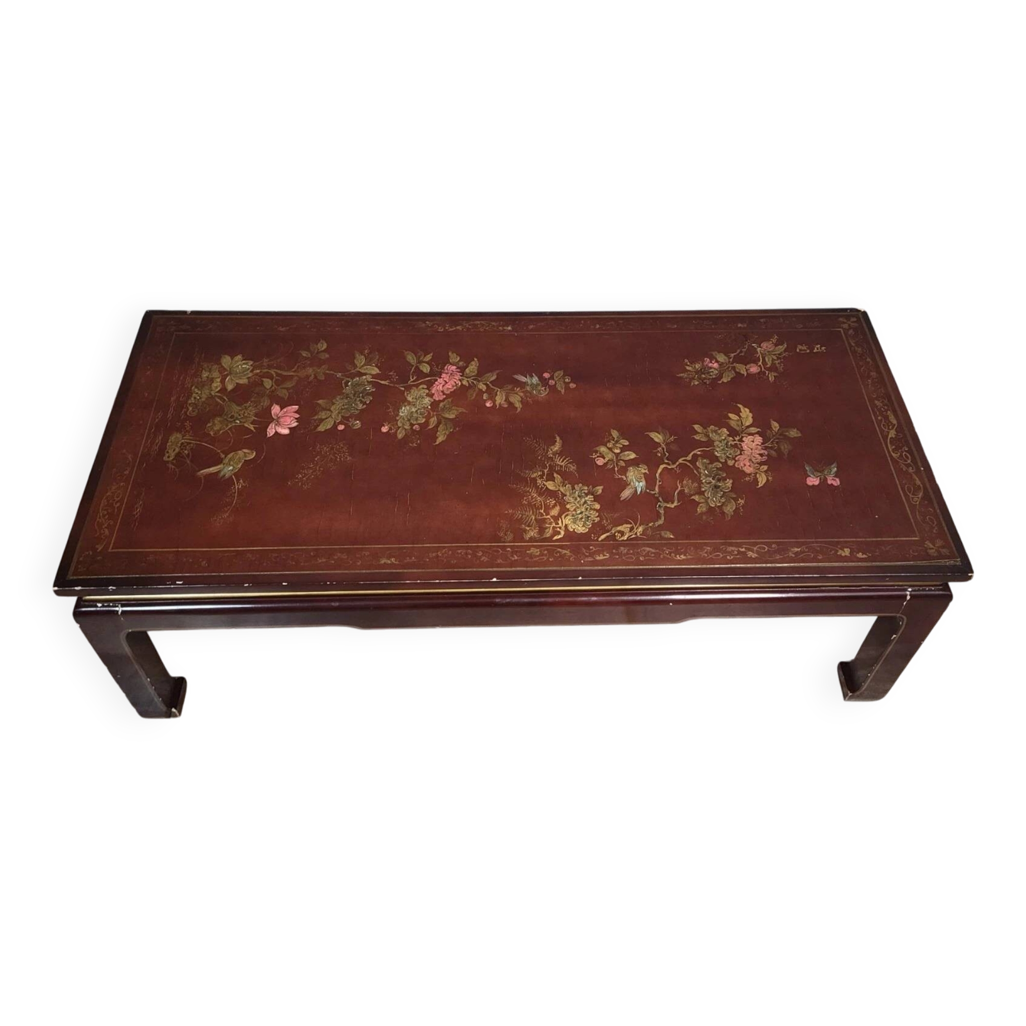 20th century Asia: lacquered coffee table decorated with birds in branches