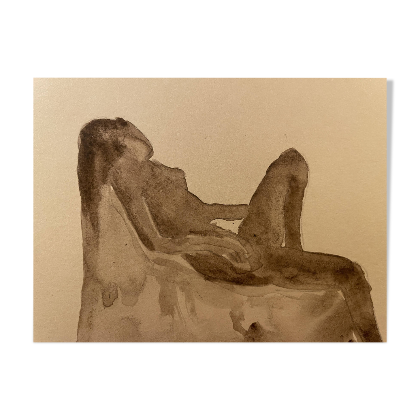 Tableau Aquarelle signé nu féminin au fauteuil