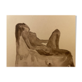 Watercolor painting signed female nude in chair