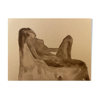 Watercolor painting signed female nude in chair