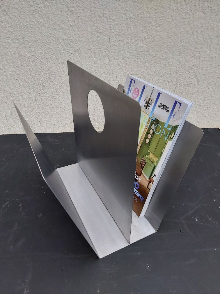 70s brushed steel magazine rack