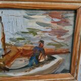 Tableau pêcheur en bateau, 1ère moitié 20ème siècle