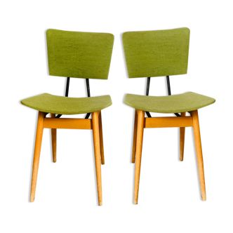 Chaises scandinaves vertes en bois années 60/70