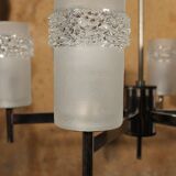 Chandelier space age 6 lights in chrome & glass molded by Hillebrand Lighting, 1960s