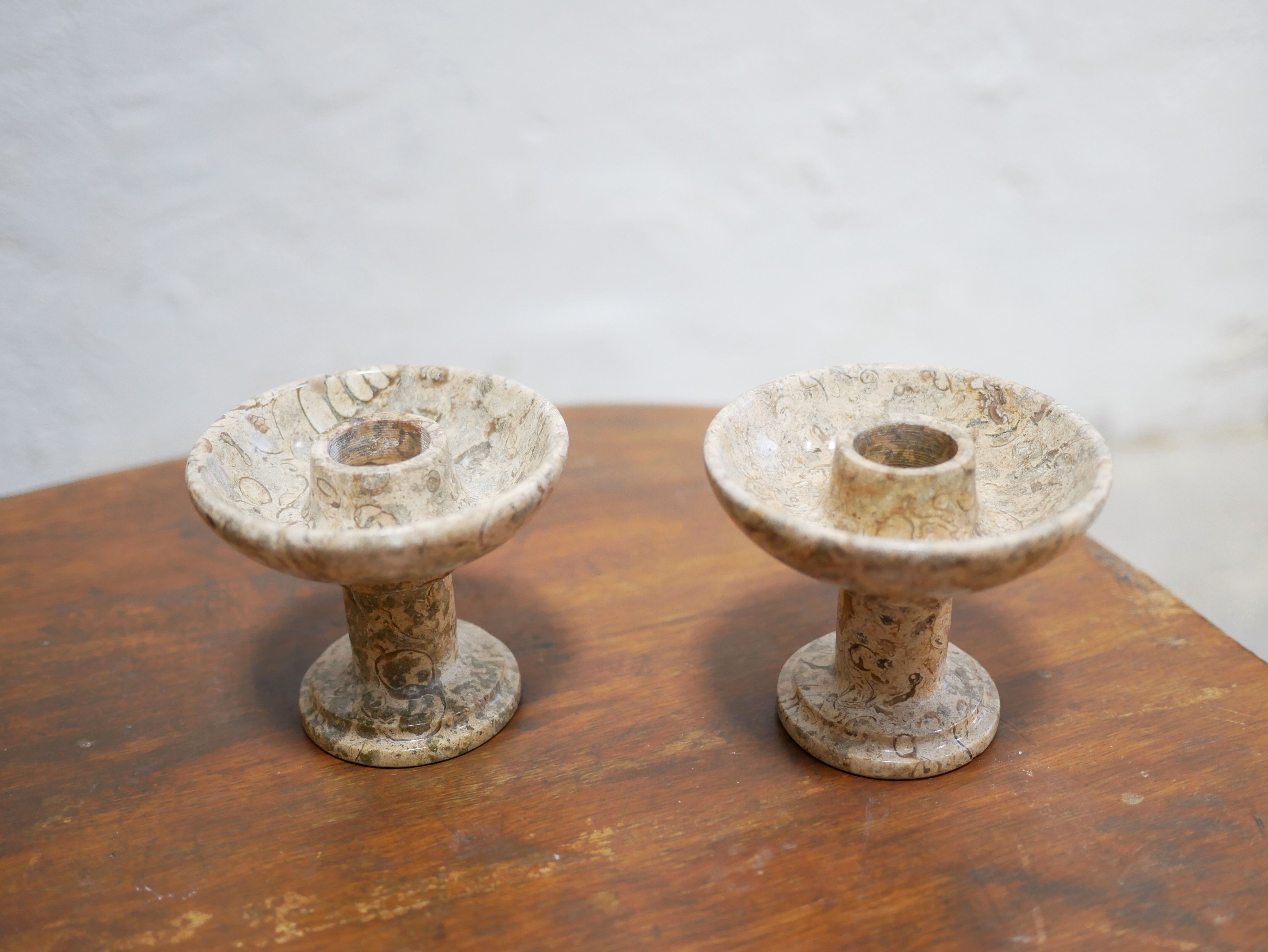 Pair of vintage jasper stone candle holders