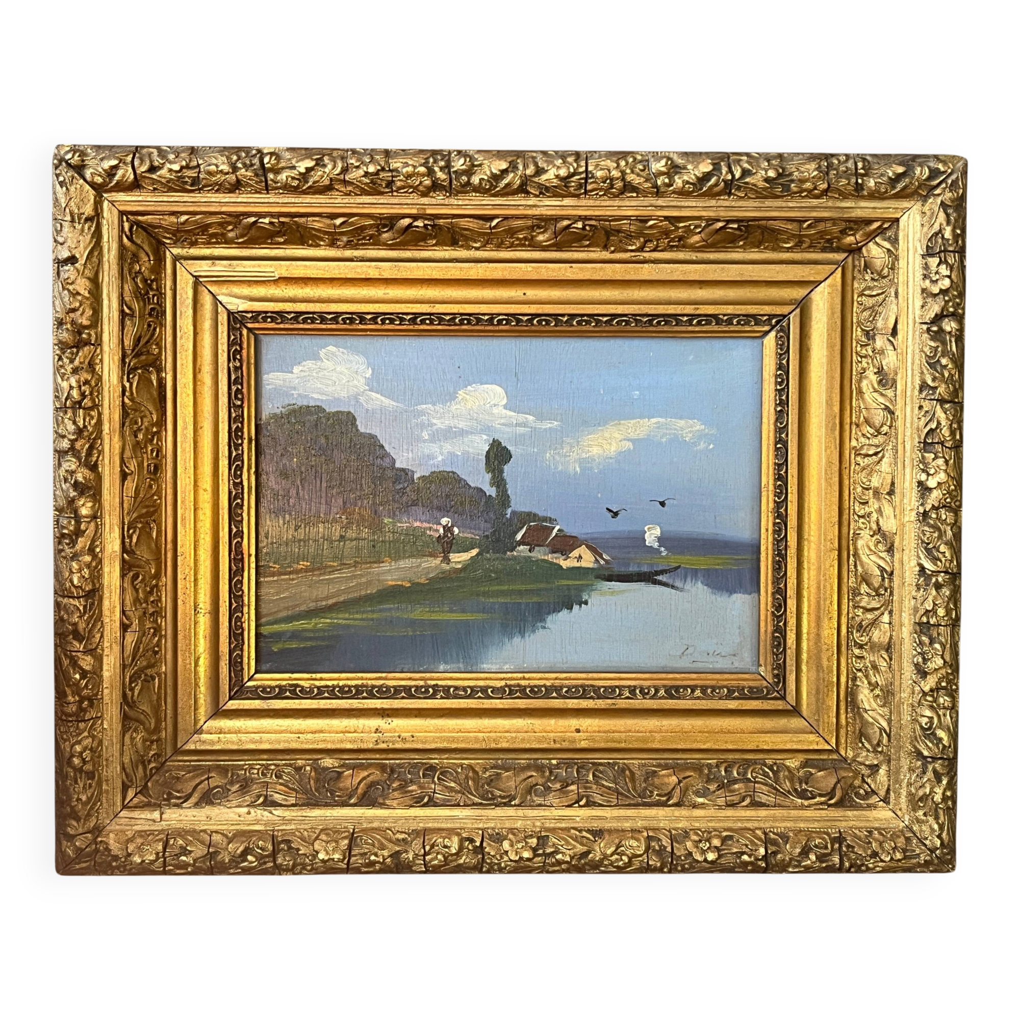 Oil on panel, Breton landscape signed, beautiful frame early 20th century.