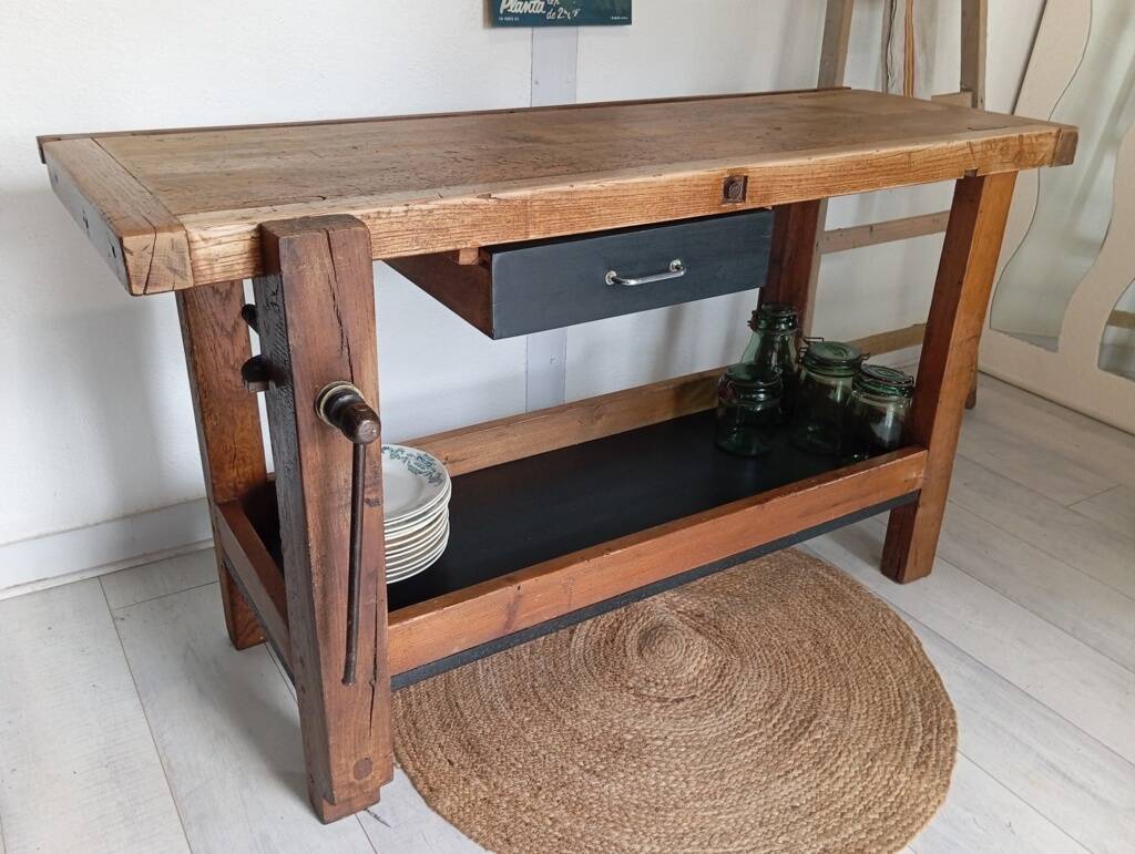 139 cm solid oak workbench