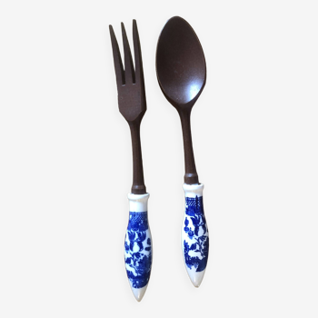 Salad servers - wood and porcelain