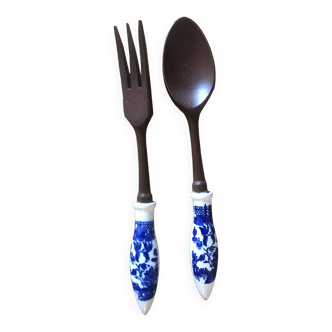 Salad servers - wood and porcelain