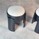 Pair of Black Ash Sculptural Stools with Dedar Milano Bouclé, by FORME