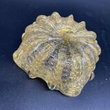 Empty pocket, Murano, Archimedes Seguso, yellow, gold, bubbled, stylized flower-forming, blown glass, Italy
