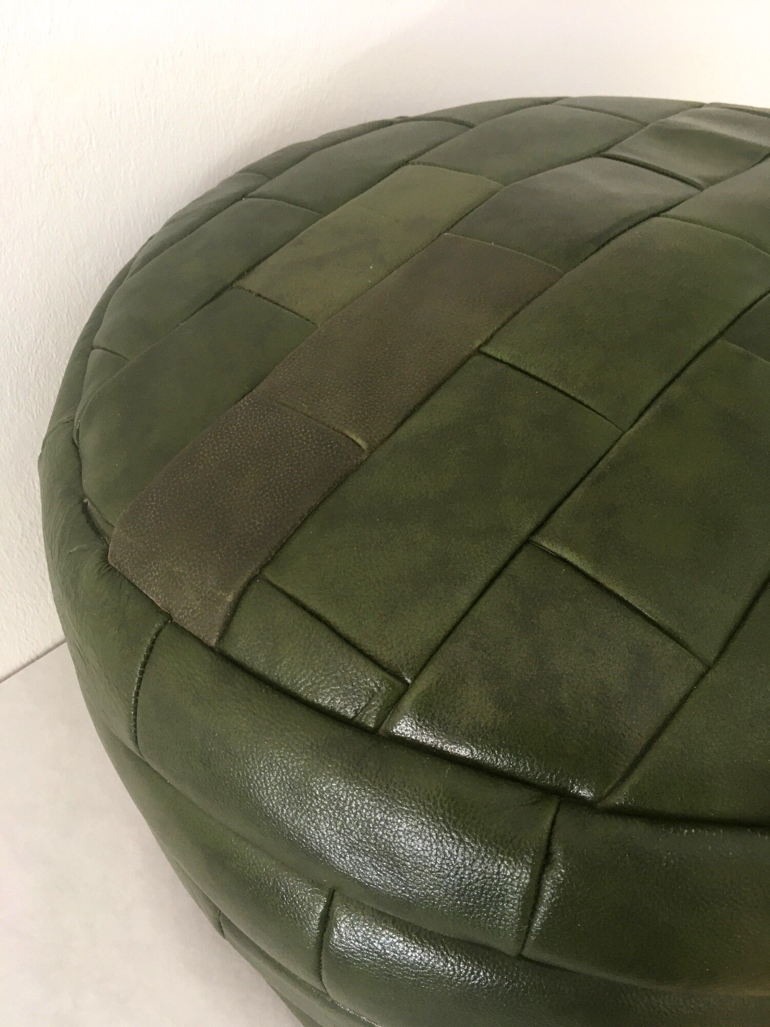 Vintage leather pouf patchwork 70s