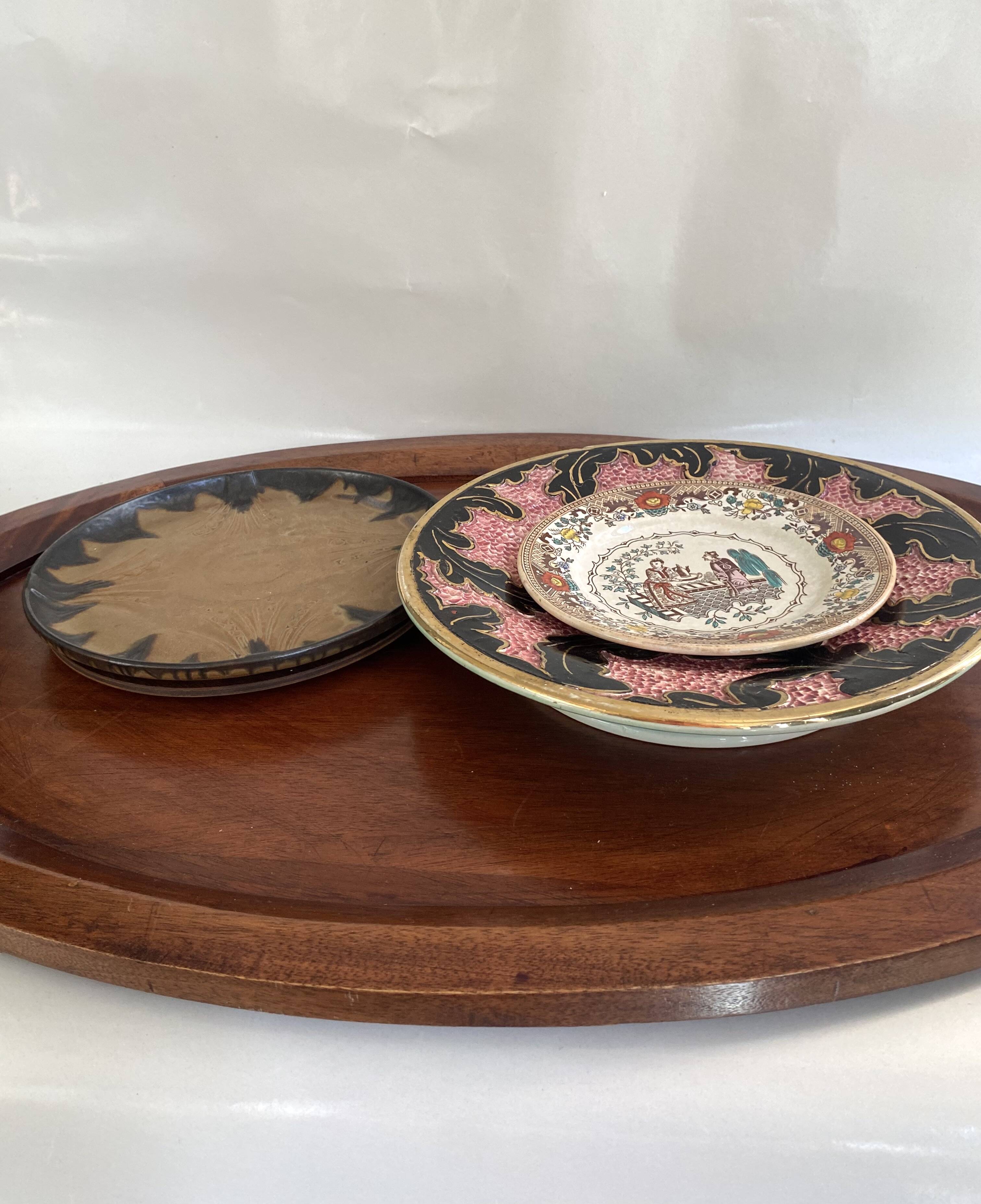 XXL wooden and brass platter, 72 cm