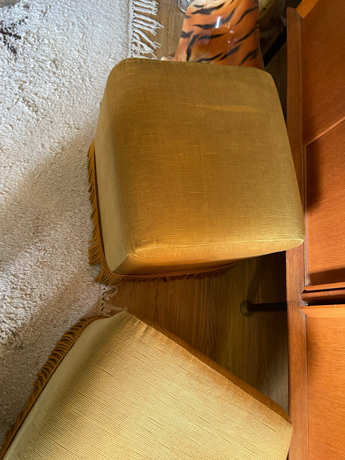 Pair of vintage fringed velvet poufs