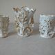 Set of 3 old small wedding communion baptism vases in white gold porcelain