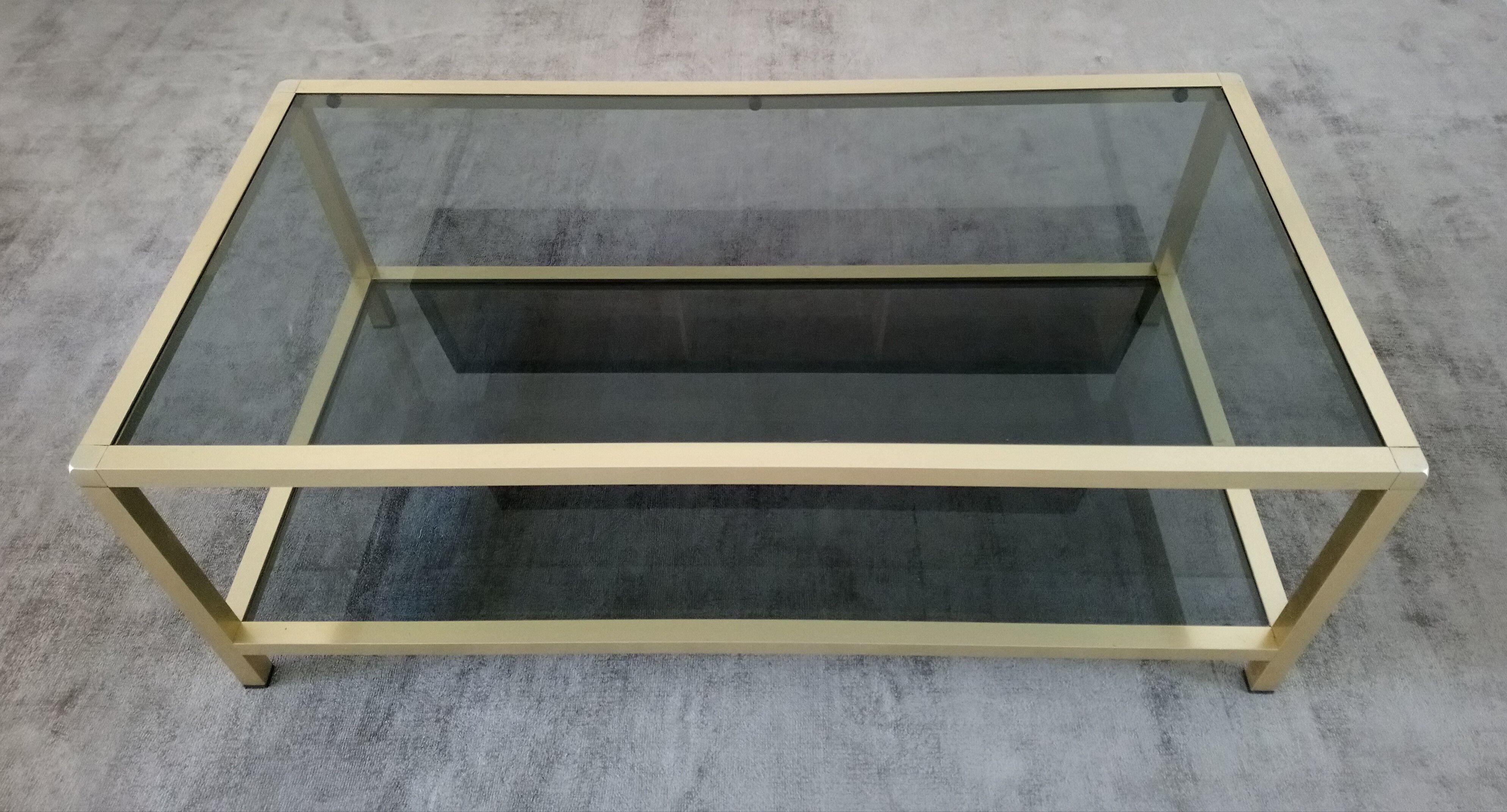 Table low brass and smoked glass 70s
