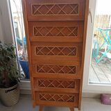 Commode 60's en rotin et bois