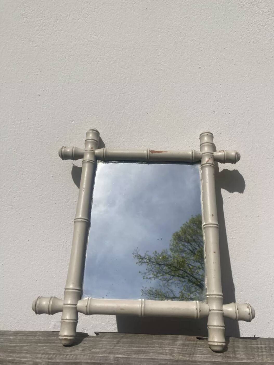 White bamboo wood mirror