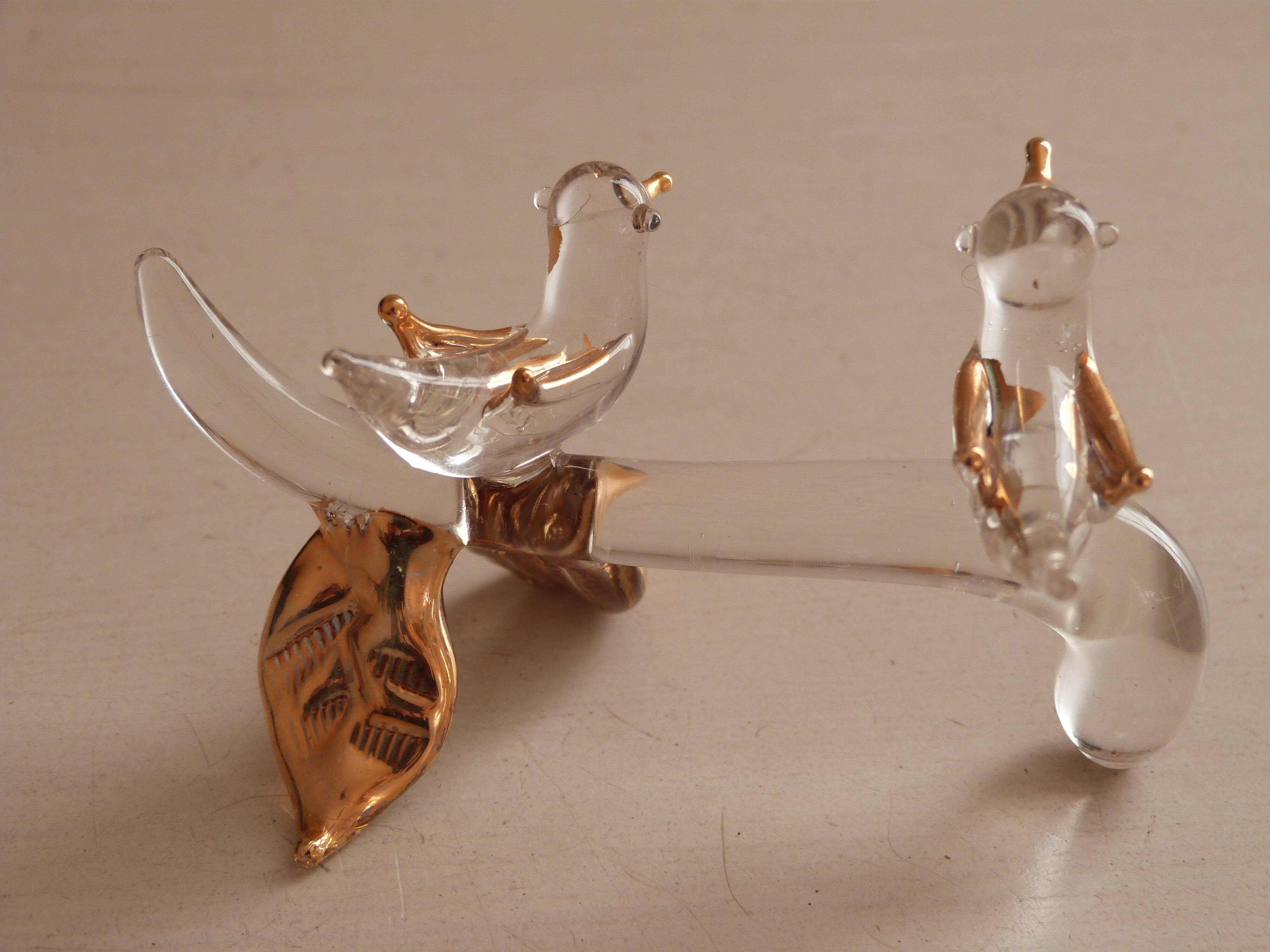 Glass knife rest with bird and golden leaf (set of 6)