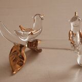 Glass knife rest with bird and golden leaf (set of 6)