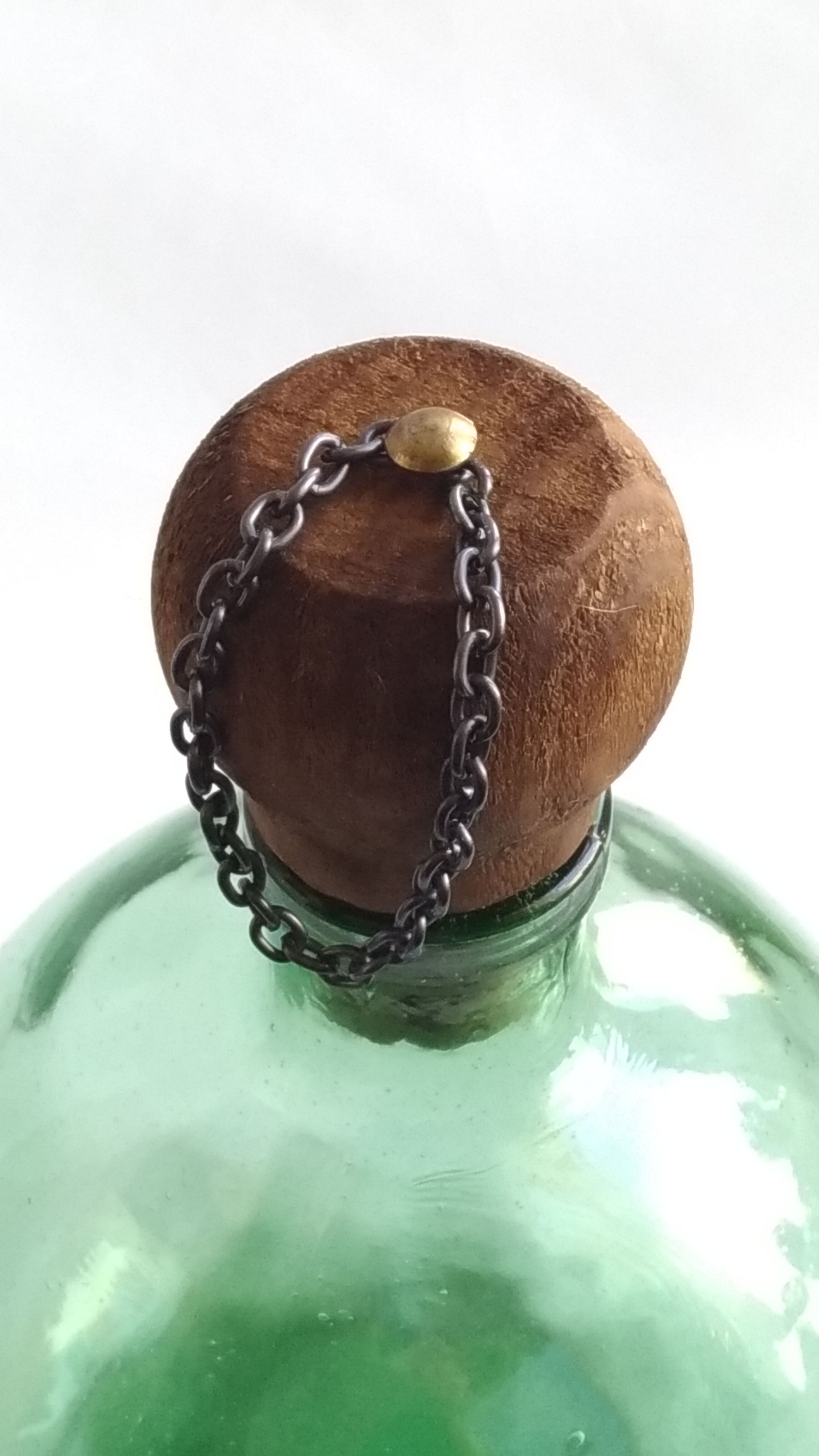 Vintage demijohn wooden cork and chain