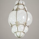 Amazing large Venetian lantern in Murano reticello glass, 1940s