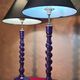 pair of twisted wooden lamps purple electric check 62x30