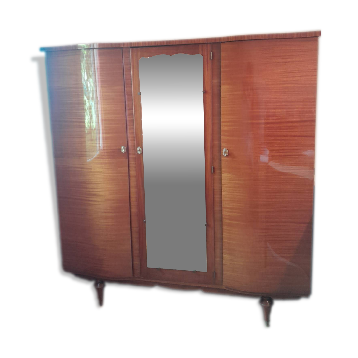 Large vintage wardrobe from the 50s/60s in wood with a mirror.