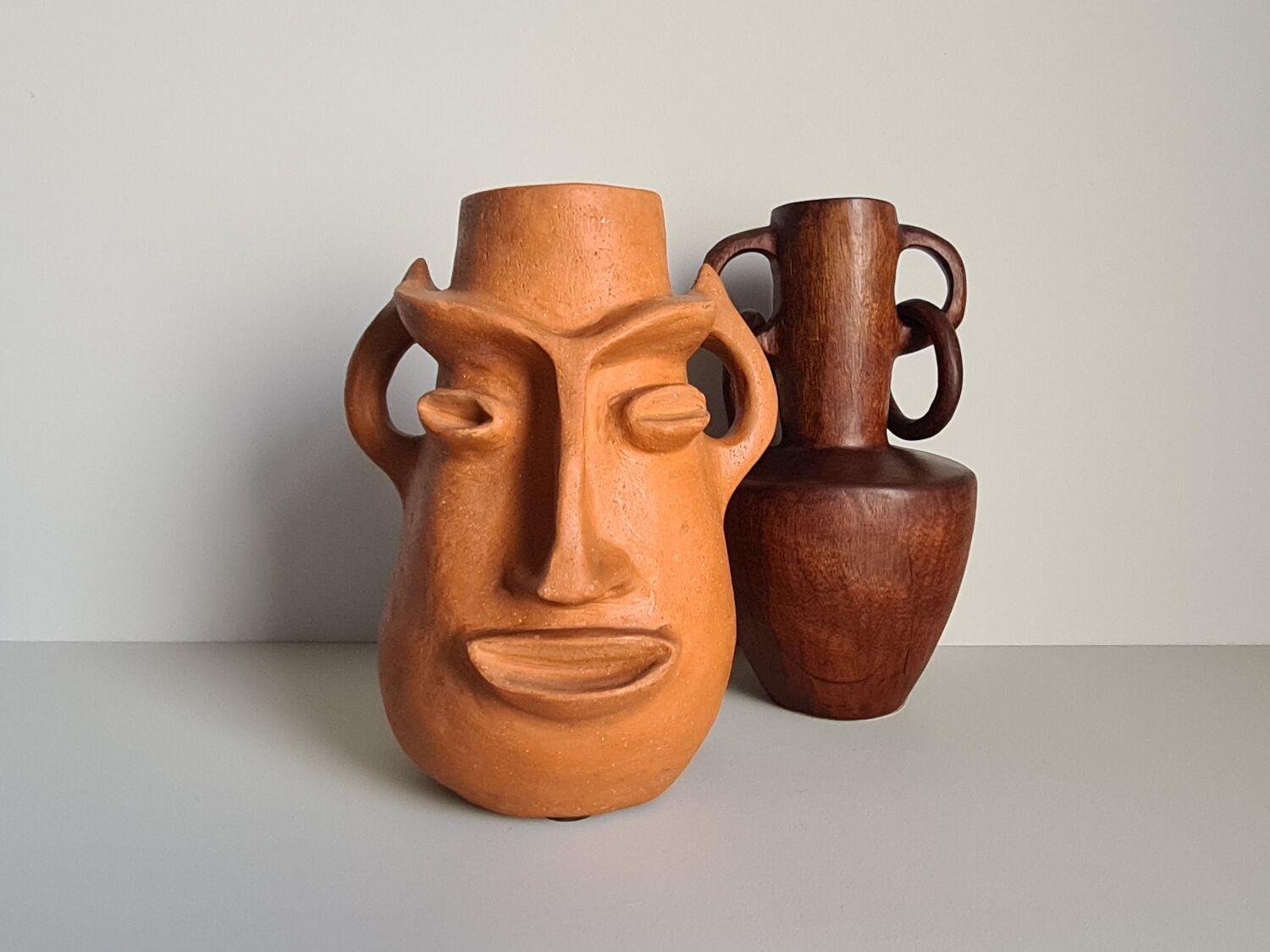 Face-shaped terracotta sculpture vase / 60s / vintage / art / Mid-Century / 20th century