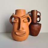 Face-shaped terracotta sculpture vase / 60s / vintage / art / Mid-Century / 20th century