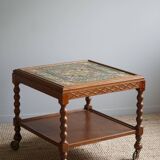 Modern Danish service table with turned spool legs and coloured tiles, 1950s.