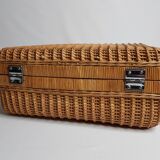 Mallette ou valisette en osier avec doublure en tissu vintage