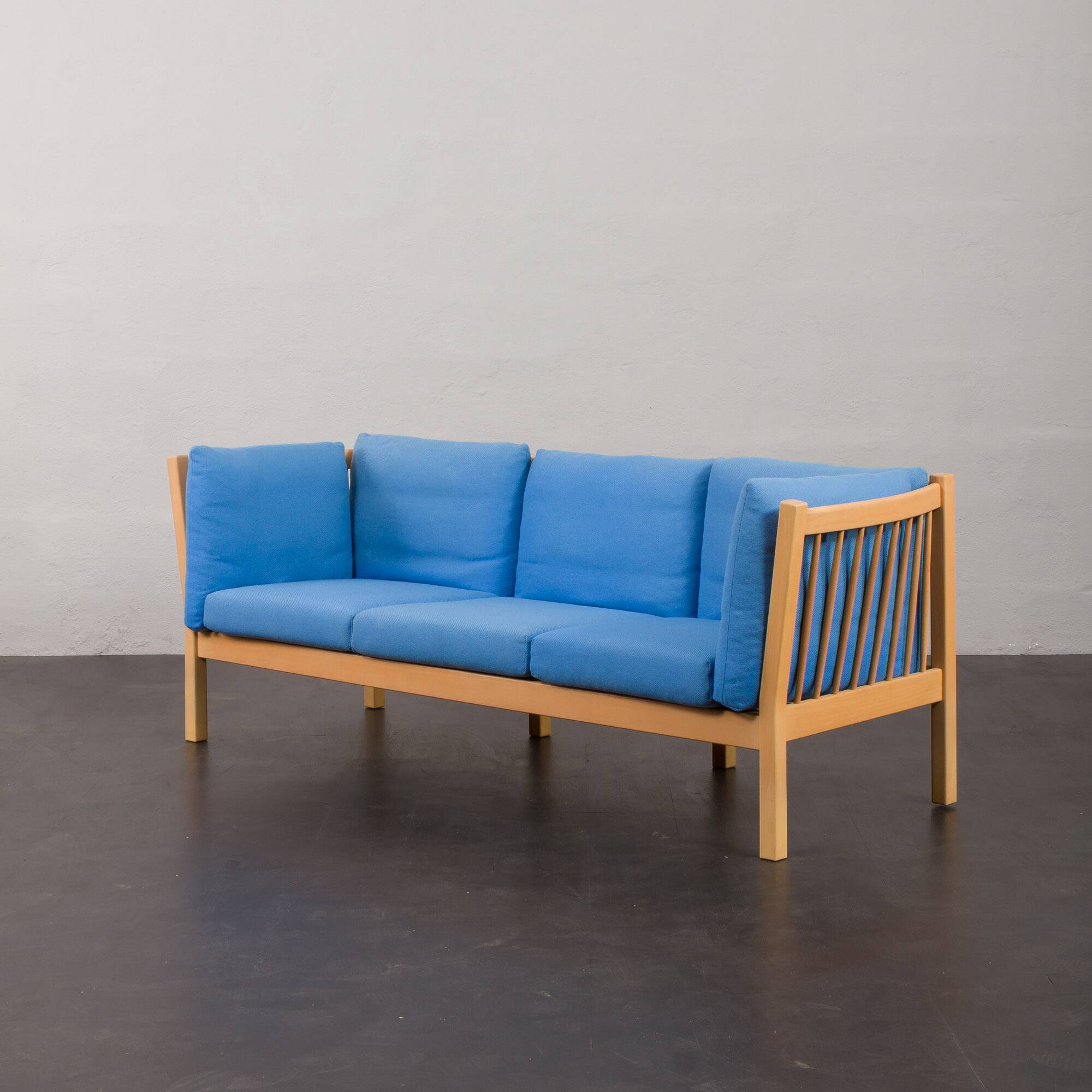 Danish mid century deep blue three seater sofa attr. to Stouby, 1980s.